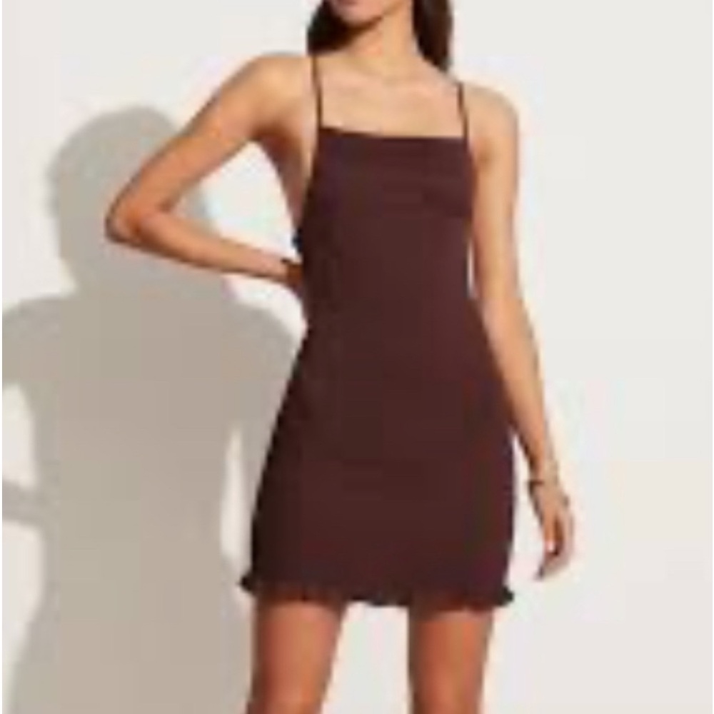 Faithful the Brand Truffle Brown Smocked Tie-Back Ruffle-edge Mini